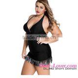 Black White Fringe Curvy One-piece Swimdress Swimwear Brazilian Bikini thumbnail-2