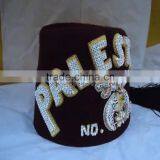 Bullion Fez | Rhinestones Embroidery Fez Hat | Hand Embroidery Bullion Wire Fez in Burgundy Color 3 Row thumbnail-1