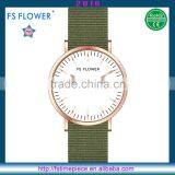 FS FLOWER - China Wristwatch Suppliers Mens Casual Rose Color Case Quartz Movt Watch ArmyGreen Nylon Band