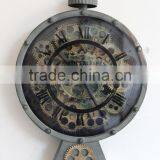 Antique Metal Mirror Clock With Wheel Gear Decor thumbnail-2