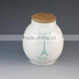 Coffee Tea Sugar Ball Shaped Porcelain Storage Bottle&jar With Wood Lid thumbnail-3