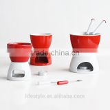 3pcs stoneware solid color fondue set with forks