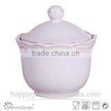 White Emboss Ceramic Sugar Bowl thumbnail-4