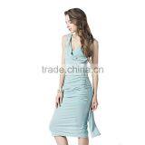 OEM Hot Sexy Lady Women Sleeveless Ruched Bodycon V Neck Knee Length Party Dresses China thumbnail-5