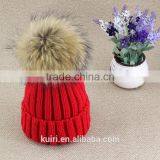 Women Beanies With Fox Fur Pompom Genuine Fur Ball Ski Cap Bobble Hat 15cm Fluffy thumbnail-3