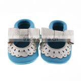 Two Color Matching Leather Moccains for Baby Girls, Lovely Baby Girl Leather Shoes thumbnail-1