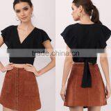 2017 Latest Fashion Design Lady Clothing Summer Black Ruffle Sleeve Top thumbnail-1