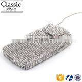 CR Low MOQ Requirements Diamond Surface Iron Button Design Long Chian Rectangle Shaped Silver Top Selling Fashion Neck Wallet