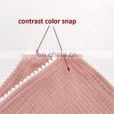 Wholesale Woven Muslin Plain Pom Trim Baby Bibs Organic Cotton thumbnail-5