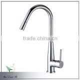 Polished chrome single handle long neck pull out european kitchen faucet 1052