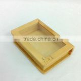 book shaped wooden plain decoration storage box metal lock glass lid pine