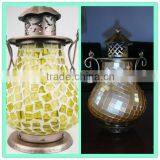 Mosaic Glass Lantern Metal Antique Cast Iron Candle Holder thumbnail-4