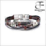 Casual Unisex Leather Brown Rope Wrist Bracelet with Brown Rope and Bronze Alloy Clasp
