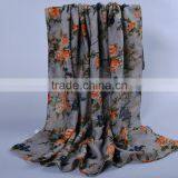 Women Popular Scarf Flower Leaf Pattern Voile Scarves 180*90 Pashmina thumbnail-3