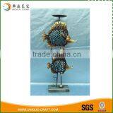 Decorative Antique 2 Fish Teal Vintage Metal Candle Holder thumbnail-1