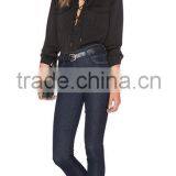 Womens Classic Long Sleeve Ruffled Shoulder Solid Chiffon Blouse thumbnail-2