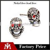 Hot Selling Silver Castings Stainless Steel Skull Stud Earrings with Diamond Party Jewelry