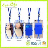 2016 hot universal silicone cell phone lanyard card case with necklace wrist strap