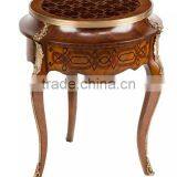 Vintage Style Natural Wood Carved Coffee Table With Seashell Mosaic Crafts Handmade Marquetry Living Room Round Side Table thumbnail-2