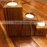 Chunky Wooden Rustic Solid Vintage Handmade Decorative Candle Holder thumbnail-1