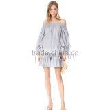 HAODUOYI Striped Women Dress Hem Ruffles Long Sleeve Sashes Loose Mini Dress Off Shoulder Backless Vestidos for Wholesale thumbnail-4