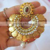 Gold Coin Bollywood Dangler EARRINGS thumbnail-3