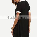 Black Peter Pan Collar Short Sleeve Shift Dress Patchwork 100% Polyester Short Sleeve Short Dress thumbnail-3