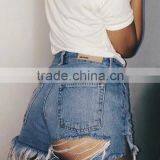 Runwaylover 150 Europe Style 2017 Women Sexy High Waist Hole Denim Shorts thumbnail-1