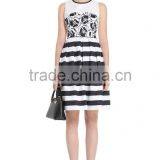 Girls Contrast Color Strip Printed Adults Group Dress thumbnail-1