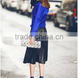 2016 Stylish Designer Blue Fashionoable Lady Leather Coat Woman A Type Short Jackets thumbnail-3