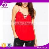 2016 Guangzhou Shandao Wholesale High Fashion New Summer Sexy Spaghetti Strap Red Loose Chiffon XL Size Ladies Top thumbnail-1