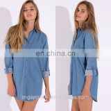 New design long sleeve denim shirt 100% cotton casual denim shirt dress woman