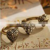 2017 New Fashion Three Heart Simulated Diamond Two Finger Rings Fashion Retro Double Finger Open Ring Classic Fashion thumbnail-1