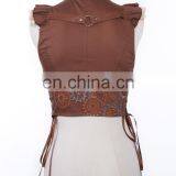 Steampunk Sleeveless Crop-top With Synthetic Leather thumbnail-2