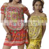 Ethnic Rajasthani Printed Knee Length Hand Work Red Color Casual and Party Wear Women Girl Dress thumbnail-1