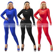 2021 Custom Logo Bodysuits Set And Legging Fall Women Clothes Sexy Long Sleeve Bodycon Body Bodysuits For Women