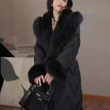 Haining Fur Coat for Women Fox Fur Goose Down Jacket for Young New Winter Fashion Slim Warm Mid-length Style thumbnail-1
