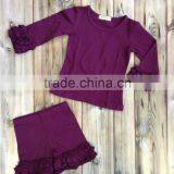 New Design Cute Girls Long Sleeve Shirts Cotton,Double Ruffle Long Sleeve Shirts Set,Purple Shirts thumbnail-1