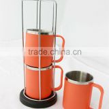 8 oz Cheap Mug set, Double Walled, Orange