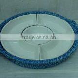 Blue Rattan and Ceramic Cande Holder