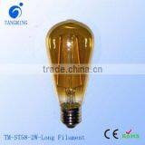 CE Rohs ST64 2200k 2700k 360 Degree E27 Led Long Filament 6w Dimmable Edison Bulb