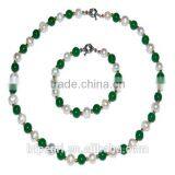 8mm Malaysia Jade & Pearls Necklace With Bracelet Jewelry Set thumbnail-1