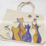 Fashion Custom Hand Painted Cute Crazy Cat Cotton Canvas Tote Shoulder Bags thumbnail-3