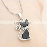 Fashion Jewelry 2016 Alloy Silver Crystal Enamel Black Cute Cat Necklace thumbnail-2