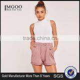 Wholesale Blank Shorts Lightweight Satin Stretch Waistband Shorts Turn Up Jogger Shorts Pink thumbnail-1