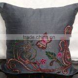 Grey Decorative Pillow With Butterfly Embroidery, Throw Pillow, Sequins & Bead Embroidery Pillow, Grey Home DECOR thumbnail-6