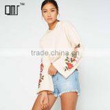 Relaxed Fit Cotton Clothing Kimono Sleeve Embroidered Hoodie for Women thumbnail-1