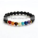 New Fashion Stone Lava Beaded Healing Bracelet Multicolor Gold Tone Antique Gold Elastic thumbnail-1