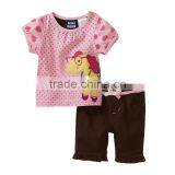 China wholesalers children girls clothing sets horse print pink t-shirt