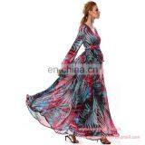 Hot Selling Big Flap Printed Long Sexy Women Chiffon Dress thumbnail-5